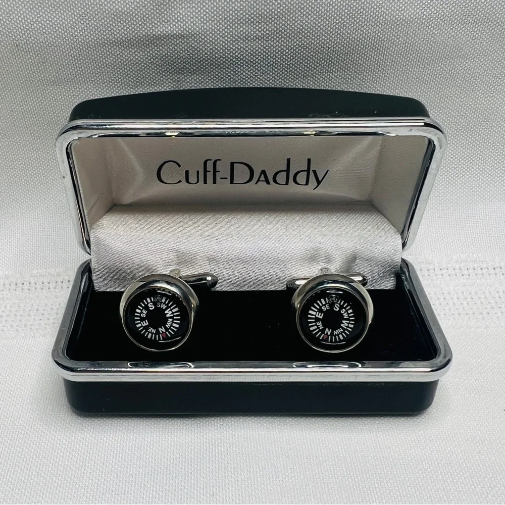 Cuff Daddy Compass Cufflinks Black Stainless Steel‎ EUC Presentation Box